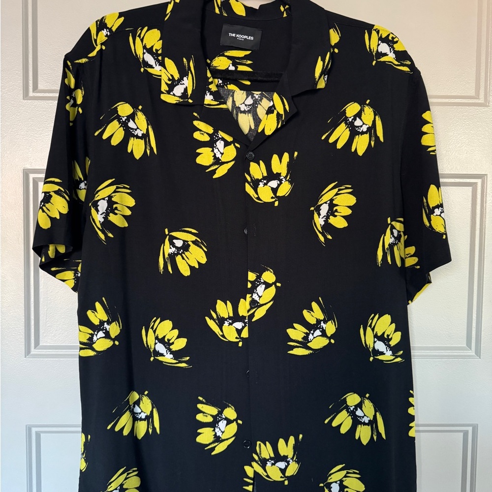 The Kooples Black and Yellow Floral Men's Shirt
